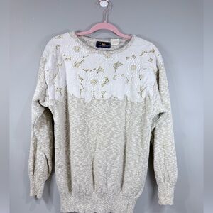 Vintage 20 ANS‎ by Mariea Kim Neutral Sweater w/ Cream Embroidery Beads